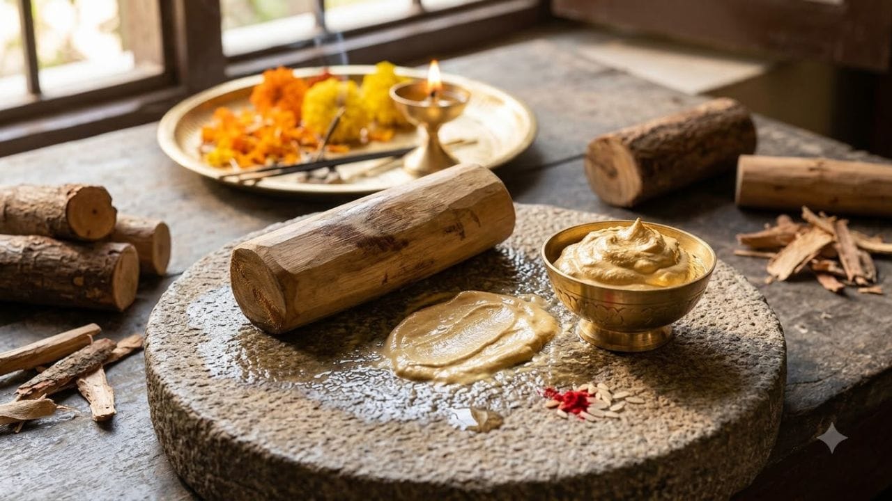 चंदन की सबसे बड़ी विशेषता इसकी शीतलता है। इसलिए, चंदन का उपयोग पूजा में न केवल एक सामग्री के रूप में किया जाता है, बल्कि शांति, पवित्रता और सात्विकता के प्रतीक के रूप में भी किया जाता है।